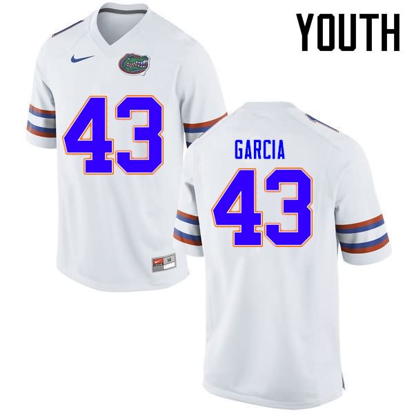 NCAA Florida Gators Cristian Garcia Youth #43 Nike White Stitched Authentic College Football Jersey OSP6364XK